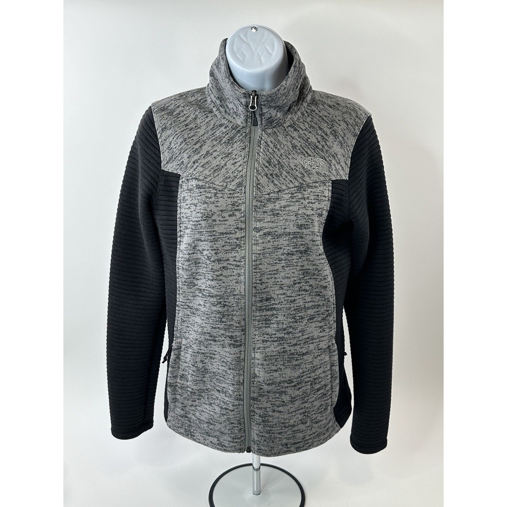The North Face Jacket Womens Small Gray Black Zip Pockets Fleece Full Zip